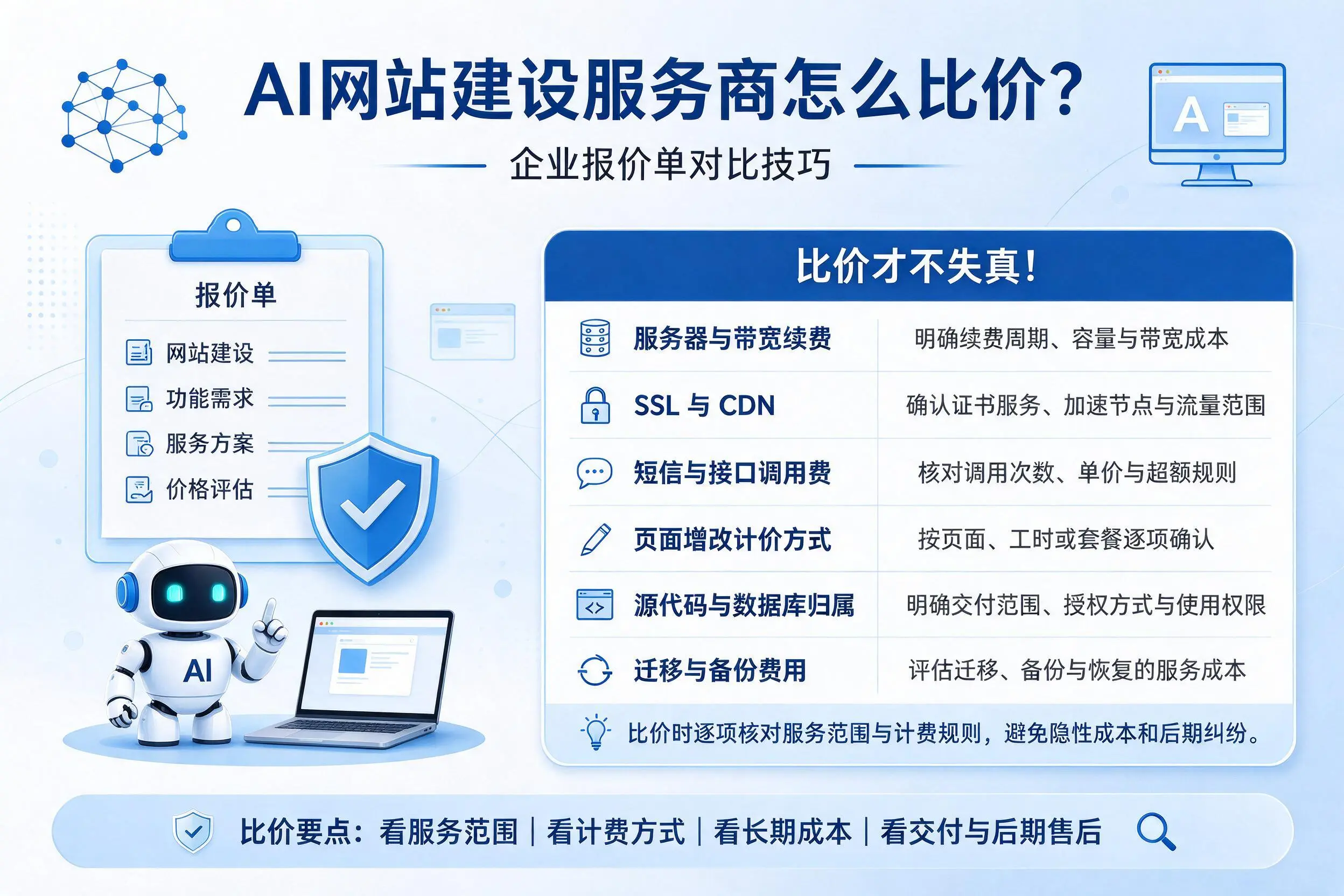 AI网站建设服务商怎么比价?辽宁企业报价单对比技巧