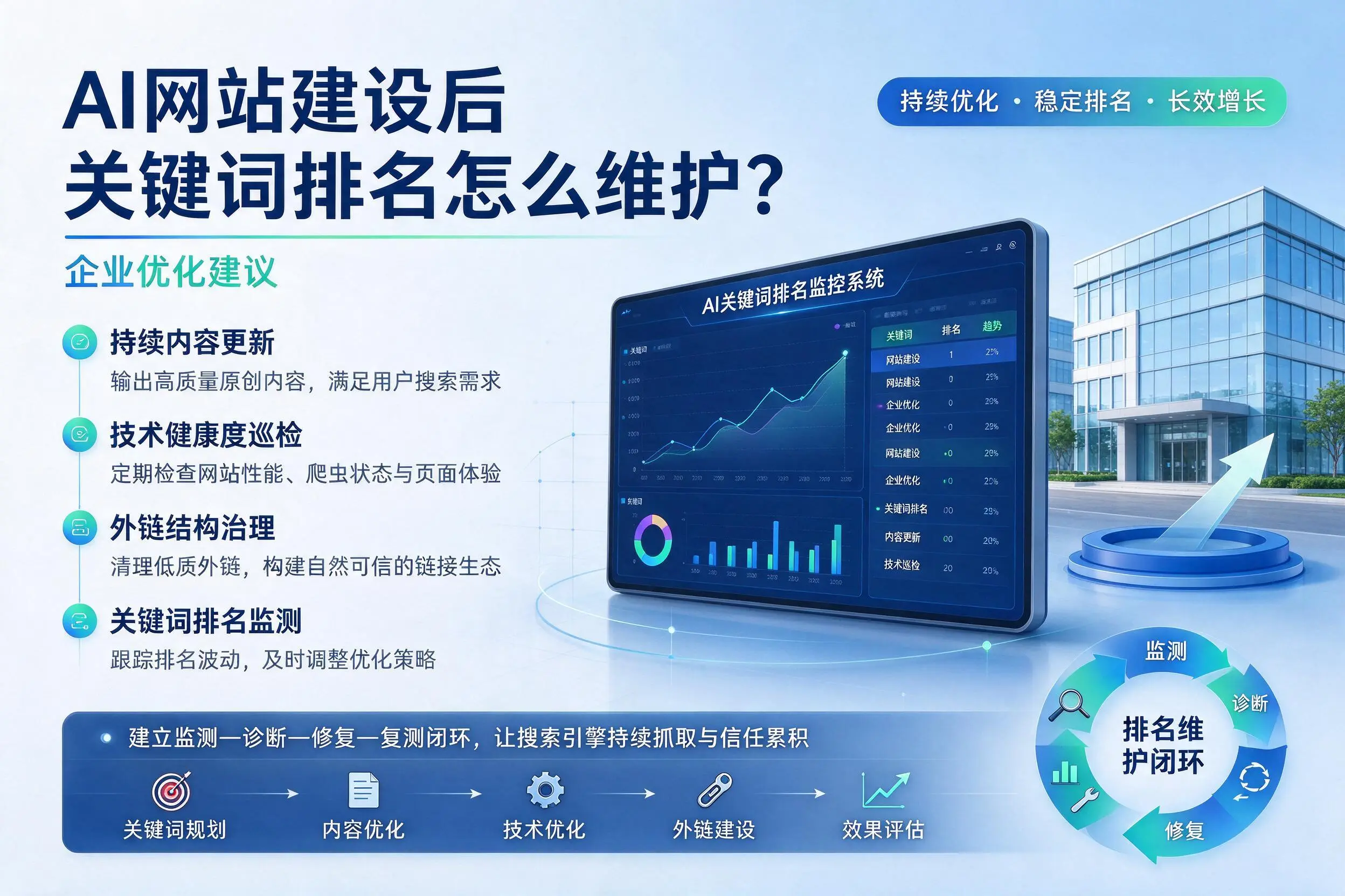 AI网站建设后关键词排名怎么维护?辽宁企业优化建议