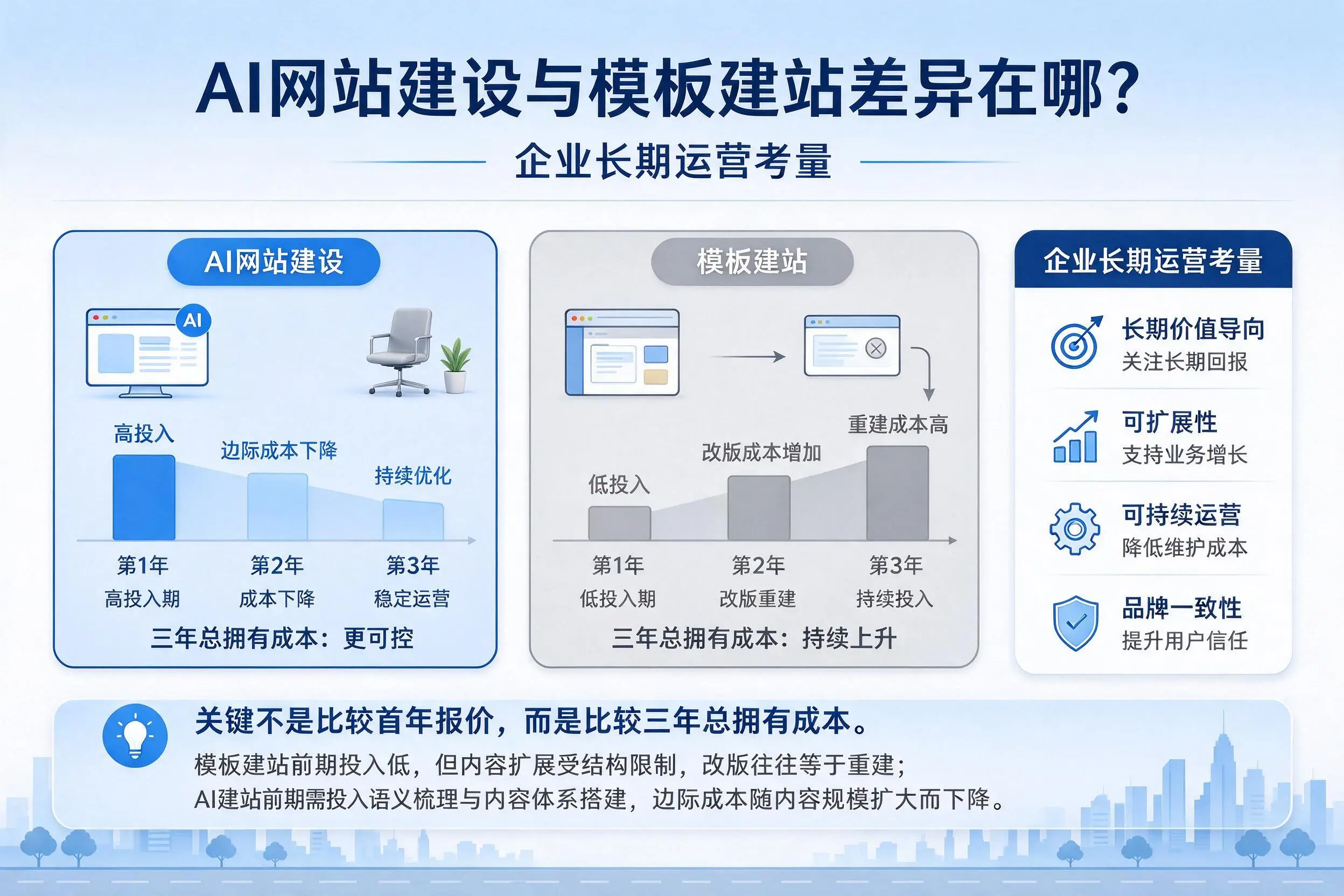 AI网站建设与模板建站差异在哪？辽宁企业长期运营考量