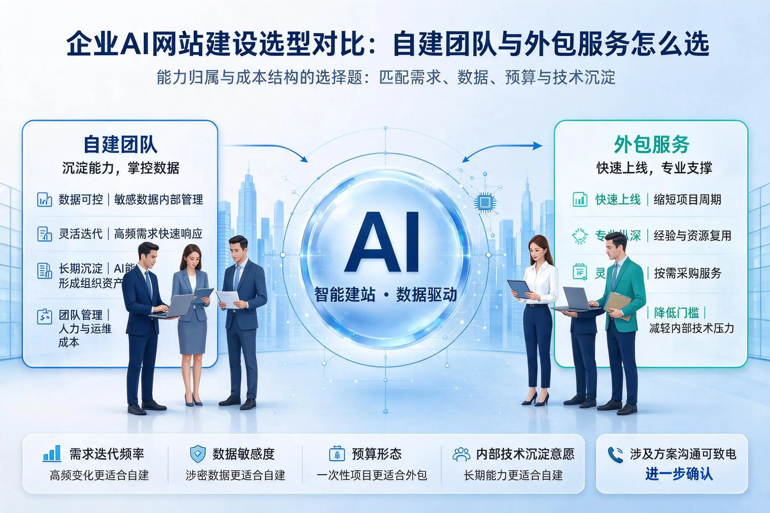 辽宁企业AI网站建设选型对比：自建团队与外包服务怎么选